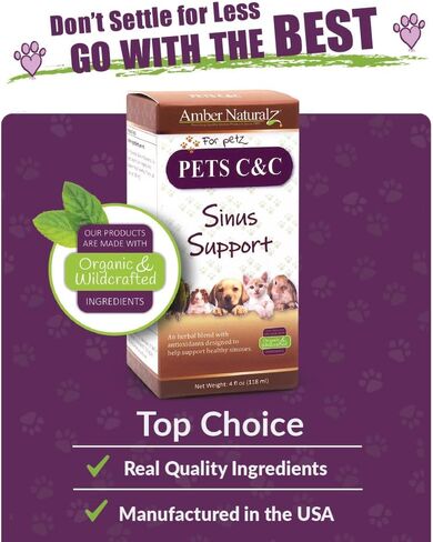 Amber NaturalZ Pet C&C Herbal Supplement for Dogs, Cats, Birds, Guinea Pigs, and Rabbits | Pet Herbal Supplement for Healthy Sinus | 1 Fluid Ounce Glass Bottle |Manufactured in The USA in Kuwait