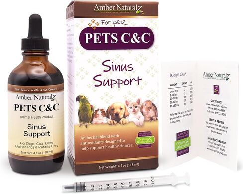 Amber NaturalZ Pet C&C Herbal Supplement for Dogs, Cats, Birds, Guinea Pigs, and Rabbits | Pet Herbal Supplement for Healthy Sinus | 1 Fluid Ounce Glass Bottle |Manufactured in The USA in Kuwait