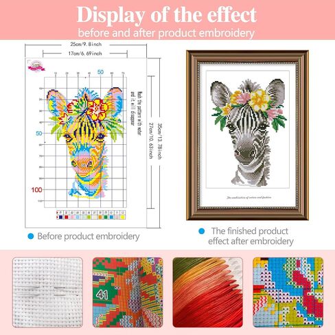 Zhenqing Countted Cross Stitch Kit Animals ، 11 Count ، 3 خيوط ، 9.8 × 13.8 بوصة ، مجموعة المبتدئين DIY ، أنماط سلسلة الحيوانات ، مجموعة غرزة متقاطعة مختومة ، مناسبة للديكور المنزلي ، الهدايا-زيبرا (67536) in Kuwait
