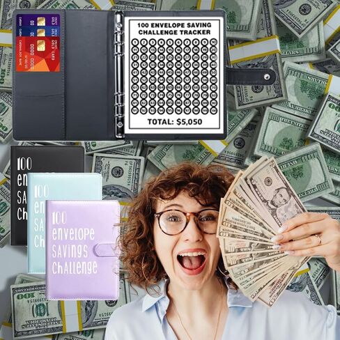 100 Savings Money Challenge Binder, Envelopes Savings Binder, Save up to 5.500$ Cash, Savings Challenge Book - Cuaderno de ahorrar Dinero (Purple) in Saudi Arabia