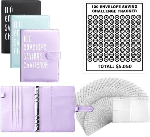 100 Savings Money Challenge Binder, Envelopes Savings Binder, Save up to 5.500$ Cash, Savings Challenge Book - Cuaderno de ahorrar Dinero (Purple) in Saudi Arabia