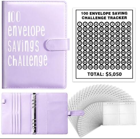 100 Savings Money Challenge Binder, Envelopes Savings Binder, Save up to 5.500$ Cash, Savings Challenge Book - Cuaderno de ahorrar Dinero (Purple) in Saudi Arabia