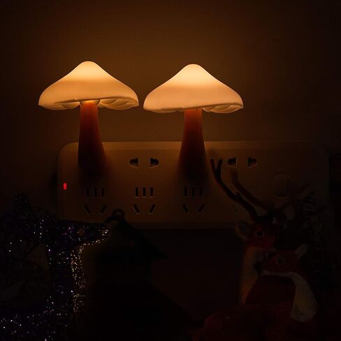 Honoson 4 Pieces Mushroom Night Light LED Night Light Plug in Lamp 7 Color Magic Mini Pretty Mushroom Shaped Lamp Adults(Colorful Light with White Cover) in Kuwait