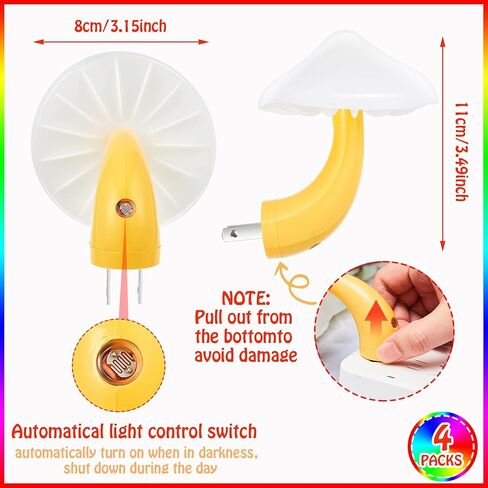 Honoson 4 Pieces Mushroom Night Light LED Night Light Plug in Lamp 7 Color Magic Mini Pretty Mushroom Shaped Lamp Adults(Colorful Light with White Cover) in Kuwait