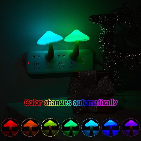 Honoson 4 Pieces Mushroom Night Light LED Night Light Plug in Lamp 7 Color Magic Mini Pretty Mushroom Shaped Lamp Adults(Colorful Light with White Cover) in Kuwait