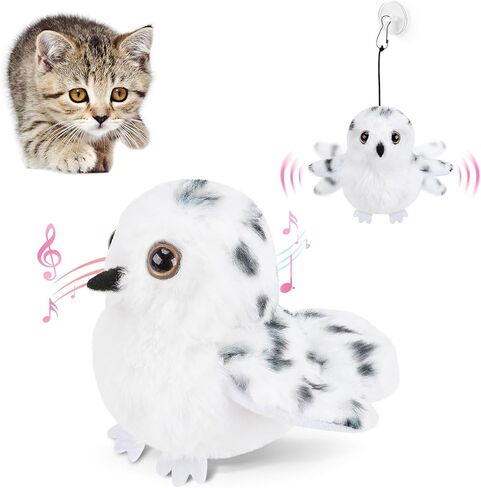 Flapping Cardinal Cat Toys, Interactive Cat Exercise Toy with Lifelike Bird Chirp, USB Rechargeable Automatic Cat Kicker Catnip Toys for Bored Indoor Adult Cats Kittens in Kuwait