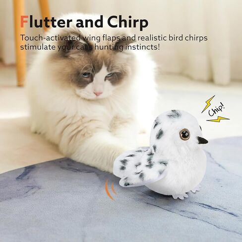 Flapping Cardinal Cat Toys, Interactive Cat Exercise Toy with Lifelike Bird Chirp, USB Rechargeable Automatic Cat Kicker Catnip Toys for Bored Indoor Adult Cats Kittens in Kuwait