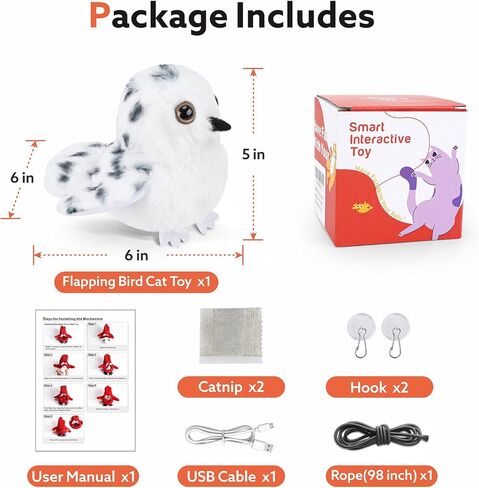 Flapping Cardinal Cat Toys, Interactive Cat Exercise Toy with Lifelike Bird Chirp, USB Rechargeable Automatic Cat Kicker Catnip Toys for Bored Indoor Adult Cats Kittens in Kuwait