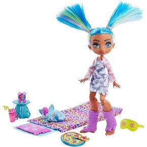 Mattel Cave Club Stellar Sleepover Adventure Playset with Tella Doll (8-10-inch, Blue Hair), Prehistoric Pet and Accessories, for 4 Year Olds and Up