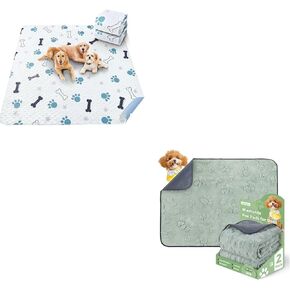 LOOBANI 2-Pack White Washable Pee Pads for Dogs 31"x36" and 2-Pack Green Reusable Puppy Pads 18"x24" (2