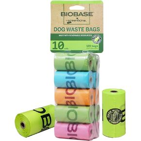 Biobase by Greenbone Dog Poop Bags – 10 Rolls (120 Bags), Cornstarch-Based, Durable, Fits Most Dispensers