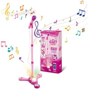 Kids Karaoke Microphone with Adjustable Stand, Singing Recorder - Microphones with Flashing Stage Lights for Singing Birthday for Girls Boys