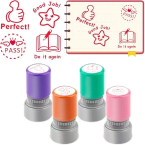 طوابع المعلمين 4pcs تسجيل تحفيزي لطيف لدرجات القرطاسية المعلم ختم طوابع ختم الطوابع للمعلمين الدرجات ، طوابع الواجبات المنزلية ، تشجيع تعليقات الفصل الدراسي