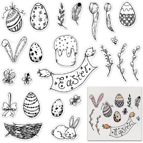 Happy Easter Eggs Bows Background Clear Stamps for Card Making and Paper Craft, Flower Background Clear Rubber Stamps for Easter Card Making Decoration and DIY Scrapbooking