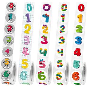 ملصقات رقم 1000pcs للأطفال ، رقم 0-9 ملصقات الكرتون ، ملصقات المكافآت للأطفال والمعلمين ملصقات Art Decal Craft Scrapbook Book Diary Card School Schools Schools Schools