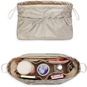 Large Handbags Purse Dividers Organizer with Cup Holder Inner Bag Insert for Tote Savvy Bag (Beige, Medium)
