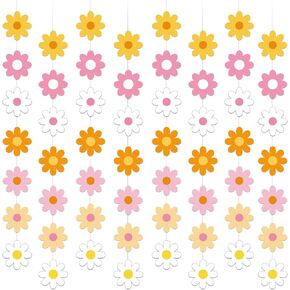 8 PCS Daisy Boho Langing Banners Groovy Party Decorations One اثنين من زخارف عيد ميلاد رائعة رجعية الهبي Daisy Paper Clatouts معلقة لـ Boho Hippie Daisy Party Party Decorities