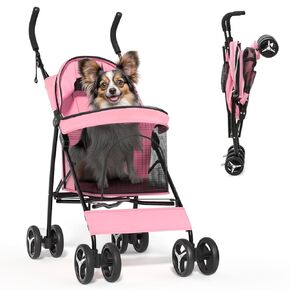 Magshion Compact Pet Stroller for Medium Dogs/Cats up to 22lbs, 4-Wheel Lightweight Foldable Jogging Stroller with Mesh Window & Rear Storage, Navy Blue