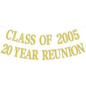 Happy 20th Anniversary Banner, Class of 2005 20 Years Later, Welcome Back, Class Reunion Graduation Memory Party Decorations Supplies, Gold Glitter