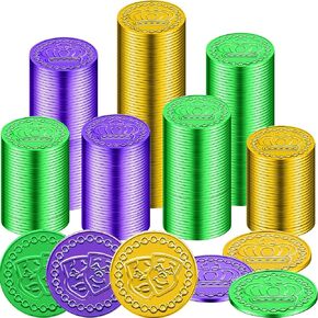 120 PCS Mardi Gras البلاستيك الذهبي العملات المعدنية الذهبية البلاستيكية لماردي غرا ديكورات الحفلات إمدادات موكب رمي الحفل