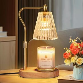 Dimmable Candle Warmer Lamp with Timer, Electric Melting Lamps for Jar Candles, Wax Melt Warmers with 2 * 50W Bulbs for Home Bedroom Decor (Wooden Base)