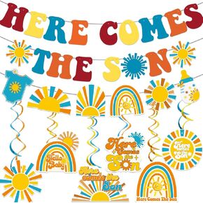 Here Comes The Son Baby Shower Decorations Here Comes The Sun Baby Shower Banner Boy Baby Shower Decorations Sunshine Baby Shower Decorations Colorful