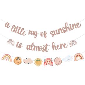 Boho Rainbow Baby Shower Decorations Banner, a Little Ray of Sunshine Is Most Here Banner, Boho Sun Rainbow Garland Decorations for Girl Baby Shower