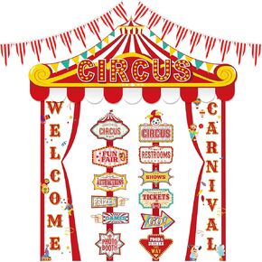 16 PCS CIRCUS Party Tent Tent Decorations Circus Door Banners Carnival Therming Banning Banner Directional Signals Help for carnival theme birth