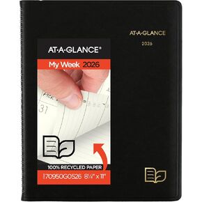 AT-A-GLANCE 2026 Planner Contensment Book ، أسبوعيًا وشهريًا ، 8.25 "× 11" ، كبير ، ربع ساعة ، معاد تدويره ، أسود (70950G0526)