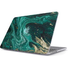 BURGA Hard Case Cover Compatible with MacBook Air 13 Inch Case, Model: A1466 / A1369 13-13.3 Inch 13" Emerald Green Jade Stone High Fashion Luxury Gold Glitter Marble Cute for Girls
