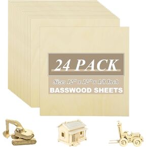 Rhblme 24 Pack Basswood Sheets ، 12 × 12 × 1/8 بوصة 2 مم 2 مم من الأوراق الخشبية الرقيقة ، ألواح خشب الباسك لألواح الخشب الرقائقي للحرف اليدوية لقطع الليزر ، نماذج معمارية DIY ، حرق الخشب ، تلطيخ