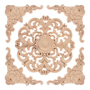 Muxsam 5pcs Round Round Wood Roys onlays زخرفة زخرفة زاوية زاوية ، شارات نحت خشبية غير مصممة DIY محددة لترقية جدار خزانة خزانة باب السرير ، 5.9 "x5.9" ، 3.94 "× 3.94"