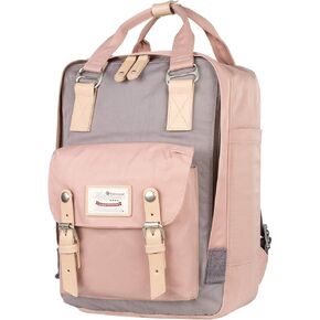 Himawari Backpack/Travel Backpack for Women 14.9" College Vintage Waterproof Bag ， Work Backpack for 14inch Laptop(Grey&Pink-HIM-32#）