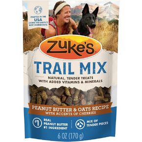 Zukes Trail Mix Apt Treats for Dogs ، يعالج الكلاب الناعمة مع وصفة زبدة الفول السوداني الحقيقية ووصفة الشوفان - 16 أوقية. كيس