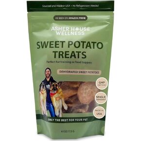 ASHER HOUSE WELLNESS Sweet Potato Dog Treats - Pure Dehydrated Sweet Potatoes with Natural Fiber & Vitamins - Supports Digestive Health & Wellness - Dried Snacks for Dogs of All Breeds, Made in USA