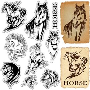 CRASPIRE Horse Clear Stamps Animal Western Cowboy Vintage Reusable Retro Postmark Transparent Silicone Stamp Seals for Journaling Card Making Decor DIY Scrapbooking Supplies Album Decoration