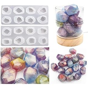 2 Set 16 Pcs Diamond Tiles Silicone Resin Mold Various Shaped Epoxy Silicone Casting Molds Collage Gemstone Stones Diamonds for Jewelry Office Decor, 3D DIY Making Crafts
