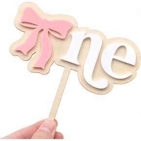 Pink Bow One Cake Topper - القوس موضوع خشبي وأكريليك 1st Birthdercake Topper و Pink و White Cake Topper و Girls 1st Birthday Decorations
