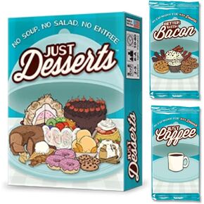 Looney Labs Just Desserts Card Game Bundle Deluxe بما في ذلك القهوة العادلة وأفضل مع توسعات لحم الخنزير المقدد