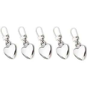 5pcs silver heart شكل قلب السوستة سحب قابلة للانفصال ، ومجموعات إصلاح السوستة الإبداعية اللطيفة لسترات سترات السراويل لأمتعة ، ومفاهيم الخياطة واللوازم ، والسكان ، السحابات