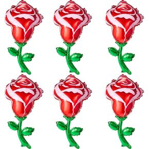 6 Pcs 37 Inch Red Rose Foil Balloons Rose Mother Day Balloons Flower Shaped Party Supplies for Romantic Special Night Wedding Birthday Baby Shower Graduation Valentines Day Decor