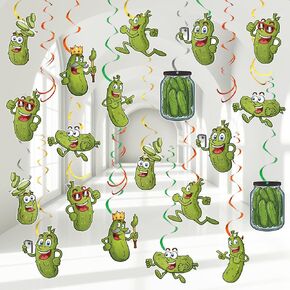 48 PCS Pickle Party Decorations معلقة دوامات السقف ديكور المخلل ديكور عيد ميلاد العاطفية مخلل الرسوم المتحركة مقاطعات المخلل مضحك مع دوامة رقائق لعيد الميلاد لوازم حفلة عيد الميلاد