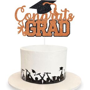 Congrats Grad Cake Topper Graduation Party Table Ideas Glitter Junior High School College University Decorations Maroon