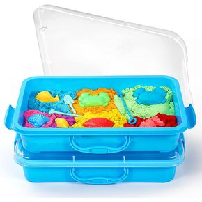 2 Pcs Sand Tray Sensory Bin with Lid and Handle, Portable Sensory Sandbox Container for Kids, Plastic Activity Tray for Toddlers (Transparent)