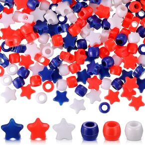 Lightgo 1000 PCS يوم الاستقلال أبيض وأزرق المهر الأزرق حبات الوطنية في الرابع من يوليو برميل وحبات النجوم المهر للحرف اليدوية DIY قلادة المجوهرات معصم معصم