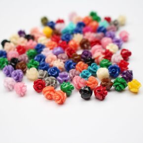 50pcs حبات زهرة روز مصطنعة مزيج لون كابوشون متعددة الحجم من حبة فضفاضة منحوتة للمجوهرات صنع سوار قلادة حلق محرف ديي (6 مم)