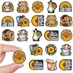 12 Pcs Spring Sunflower Silicone Focal Beads Flower Bee Highland Cow Silicone Beads Inspirational Loose Rubber Beads for DIY Crafts Pen Keychain Making