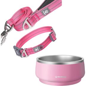 Pawaii Dog Bowl (Pink), Pawaii Dog Collar and Leash Set (Pink, S)