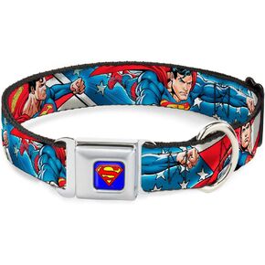طوق الكلب في حزام الأمان لأسفل - يطرح Superman Action/Stars & Stripes - 1.5 "Wide - Fits 18-32" الرقبة - كبيرة