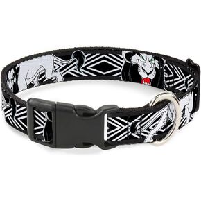 Buckle-Down Plastic Clip Collar - Lion King Scar Poses White/Black - 1" Wide - Fits 9-15" Neck - Small